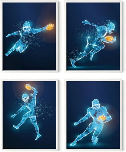 Vista 43 de Impresiones artísticas de fútbol americano para pared, juego de 5 (8x10) carteles de fútbol americano sin marco, decoración de sala de fútbol Niños