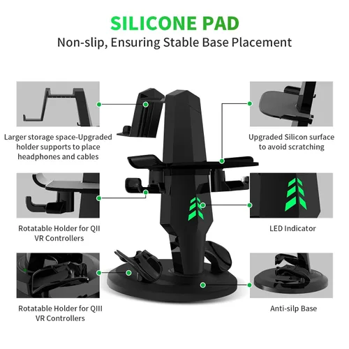 Vista 6 de G-STORY Base de carga para auriculares y controladores Quest 3Quest 3SQuest 2 VR, estación de carga VR con luces LED, soporte de carga rápida