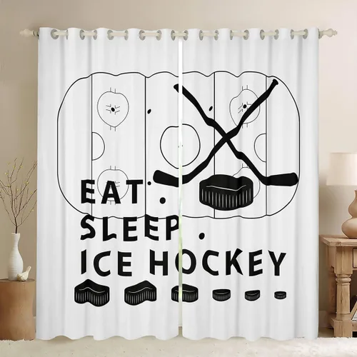 Vista 38 de Erosebridal Hockey Blackout Curtains for Boys,Blue and Black Sports Curtains & Drapes for Kids Teen,Ball Games Gamer Bedroom Decor,Ice Hockey Field