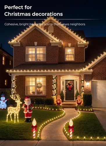 Vista 9 de Brightown C9 LED Christmas Pathway Lights, 25.8 Ft Christmas Path Lights with 20 Bulbs and Stakes, Connectable Waterproof String Light for Walkway