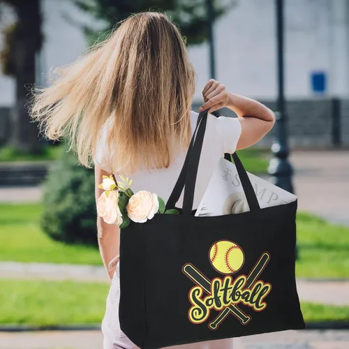 Vista 7 de Hillban 2 piezas de softbol bolsa de maquillaje de softbol bolsa de lona casual de gran tamaño bolsa de cosméticos bolsa grande deportes mamá bolsa