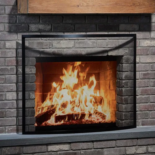 Vista 3 de UniFlame, S-1042, pantalla negra curvada de la chimenea del hierro forjado del solo panel