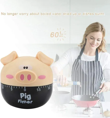 Vista 2 de Lindo cerdo de dibujos animados temporizador de cocina temporizadores mecánicos contadores para cocinar herramienta de sincronización reloj Caqui