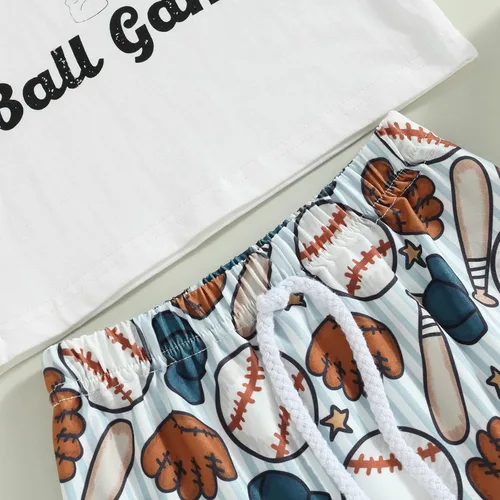 Vista 6 de Karuedoo Conjunto de camiseta de béisbol de manga corta para bebé niño, 2 piezas, ropa de verano