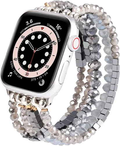 Vista 20 de MOFREE - Pulsera de cuentas compatible con Apple Watch Band de 1.496 in/1.575 in/1.614 in/1.65 in (38, 40, 41 y 42 mm) Series Negro/Oro