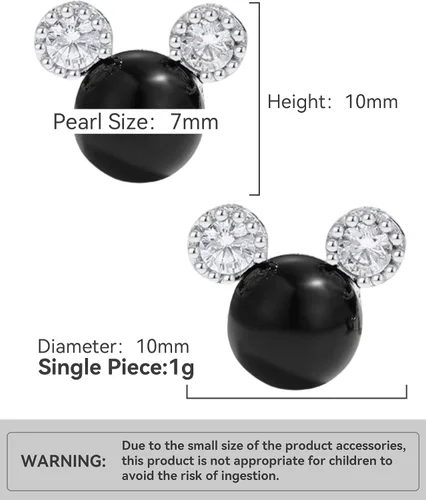 Vista 7 de PANSTAR Aretes de perlas para mujer Postes hipoalergénicos de plata de ley 925 con perlas y gemas de circón Mini ratones ligeros con caja de regalo