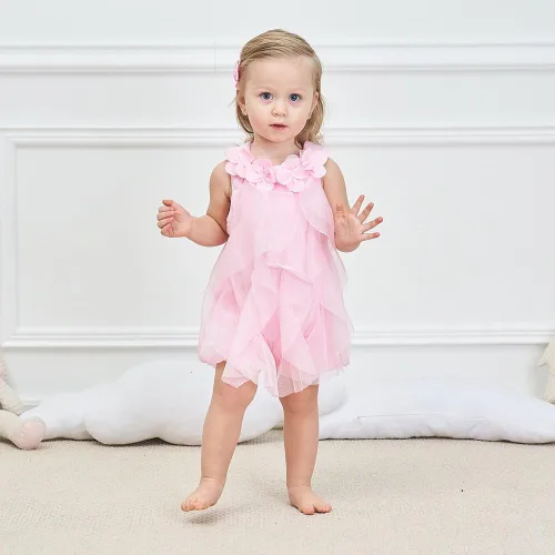 Vista 7 de WZSYGDTC 0-2T Vestido de gasa para niñas pequeñas, mameluco de una sola pieza