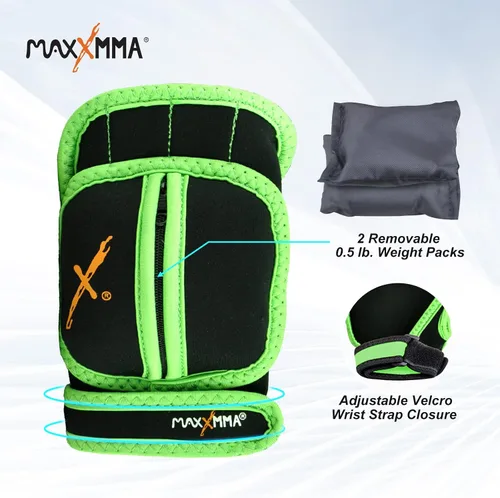 Vista 2 de MaxxMMA Guantes con peso ajustables, juego de 2 libras, peso extraíble (2 x 0.5 libras cada guante) para esculpir MMA Kickboxing, cardio, aeróbicos