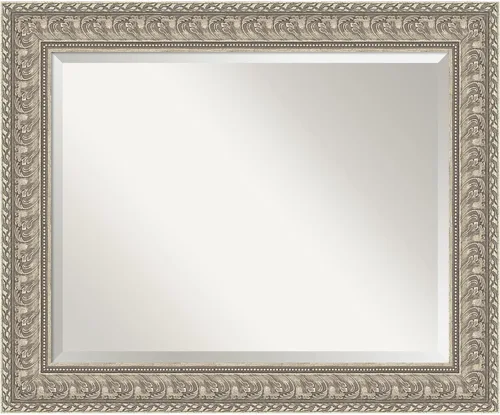 Vista 9 de Amanti Art - Espejo de baño plateado para sobre lavabo, espejo rectangular de níquel cepillado de 33x43, marco moderno extragrande, se cuelga