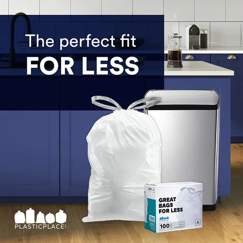 Vista 3 de Plasticplace Bolsas de basura, compatibles con código A (100 unidades), forro de bolsas de basura con cordón blanco, 1.2-2 galones 4.5 litros