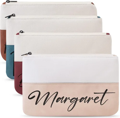 Vista 9 de Bolsa de maquillaje personalizada con nombre - Cuero vegano y lona, Borgoña