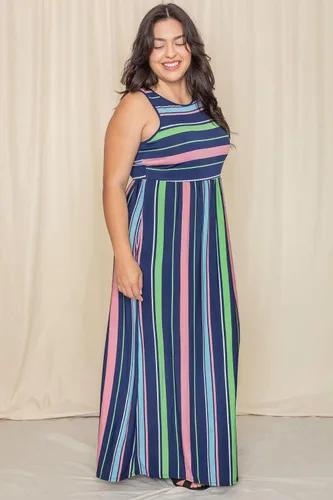 Vista 4 de Eloges - Vestido largo sin mangas con múltiples rayas para mujer S-3X Plus