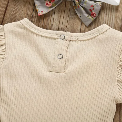 Vista 3 de Chyrbaby Ropa para bebé niña recién nacida, traje con volantes, traje acanalado, pantalones florales con diadema..