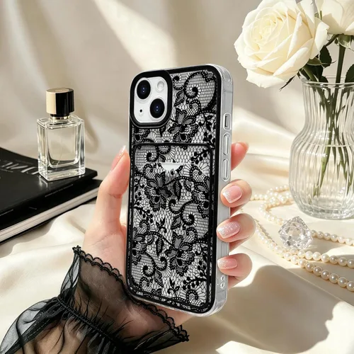 Vista 6 de NITITOP Funda para iPhone 13 transparente linda flor de encaje - flor negra negro (Black Bloom)