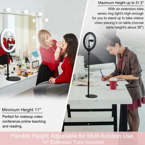 Vista 4 de Anillo de luz para selfie de escritorio de 10 pulgadas con soporte y soporte para teléfono para iPhone Android, 3 modos de luz regulable LED