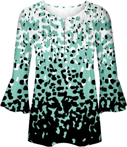 Vista 4 de Ceboyel Blusa tipo túnica con estampado floral para mujer, con botones, estilo Henley, con manga de codo, casual, trajes de moda para mujer
