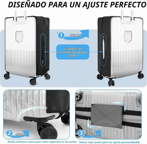 Vista 3 de Funda Transparente de PVC para Maleta, No Requiere Desmontaje Protector de Equipaje Claro Funda para Maleta Negro