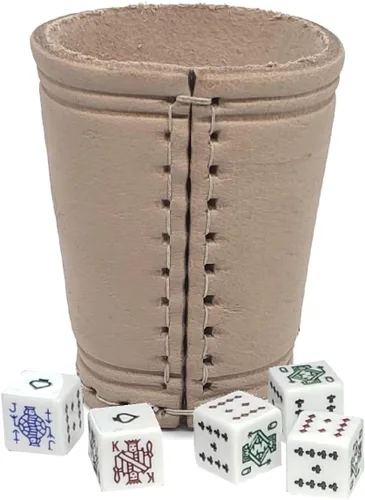 Vista 12 de Cyber-Deals - Taza compacta de cuero genuino para dados + dados con bolsa de almacenamiento de terciopelo negro