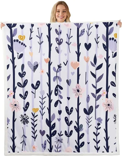 Vista 20 de Manfei Rustic Floral Flannel Fleece Throw Blanket 40"x50" Blooming Flowers Fuzzy Blanket for Sofa Couch Retro Plant Farmhouse All Season Bed Dark