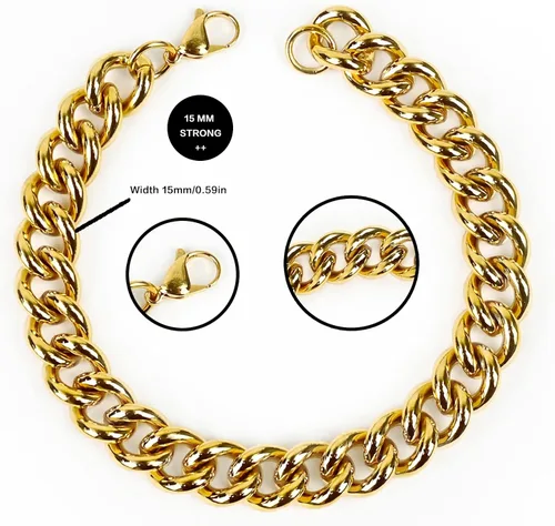 Vista 3 de Collar de cadena dorada para perro, estilo minimalista, con eslabones cubanos de metal para perros medianos y grandes, mascotas, resistente, a