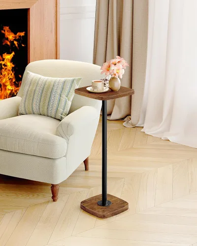 Vista 2 de CHOEZON Mesa pequeña para bebidas, mesa auxiliar cuadrada para espacios pequeños, mesa de Martini con pedestal, para sala de estar, dormitorio