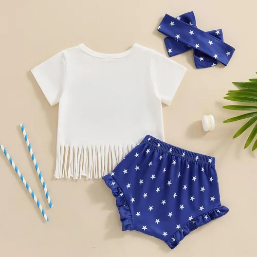 Vista 12 de Conjunto de camiseta y pantalones cortos para bebé niña del 4 de julio, camiseta y pantalones cortos para el Día de los Caídos