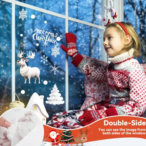 Vista 4 de Adhesivos de ventana de Navidad, calcomanías de ventana de Navidad 3D, color blanco, de doble cara para decoraciones de Navidad (8 hojas)