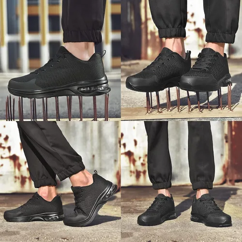 Vista 7 de LUPWEE Zapatos de punta de acero para hombres y mujeres, zapatos de trabajo de seguridad antideslizantes a prueba de pinchazos, cómodos tenis