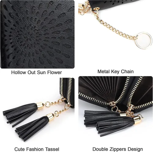 Vista 4 de APHISON RFID - Porta tarjeta de crédito con cremallera carteras pequeñas para mujer en cuero estilo girasol para mujer y niña caja de regalo 1927