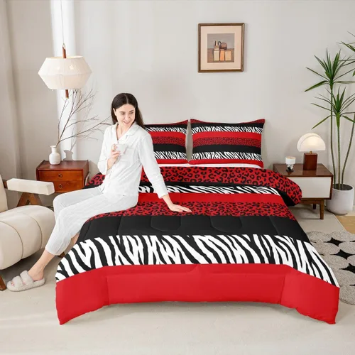 Vista 42 de Juego de edredón con estampado de leopardo para niños, tamaño individual, juego de ropa de cama de moda de piel de guepardo abstracto, decoración