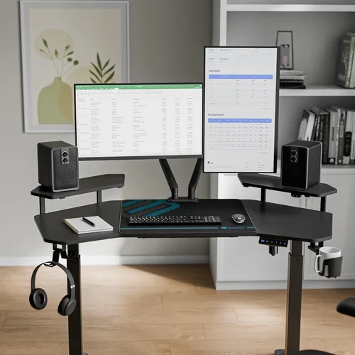 Vista 6 de EUREKA ERGONOMIC Aero - Escritorio eléctrico de pie en forma de W de 55 pulgadas, escritorio para juegos de computadora de altura ajustable con Negro