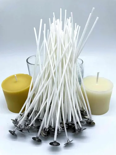 Vista 4 de Beesworks - 100 unidades de mecha de algodón para velas de 6 pulgadas, preenceradas, para fabricación de velas, bricolaje de velas
