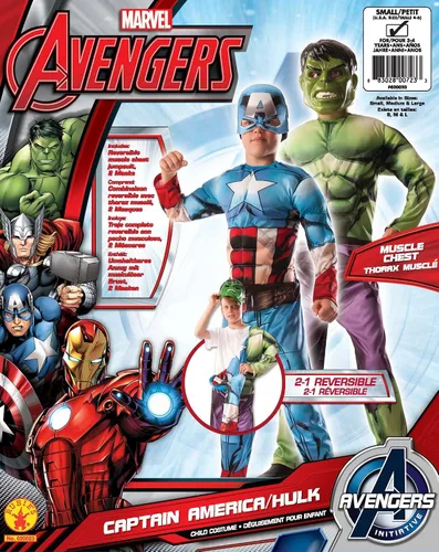 Vista 2 de Marvel Avengers 2 en 1 - Disfraz de HulkCapitán América, talla grande