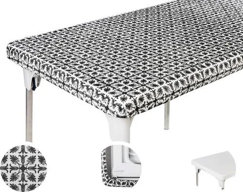 Vista 9 de TopTableCloth Mantel de vinilo de plástico con reverso de franela, 2 unidades, 6 pies, 72 x 30 pulgadas, mantel a cuadros rojos y blancos, esquina
