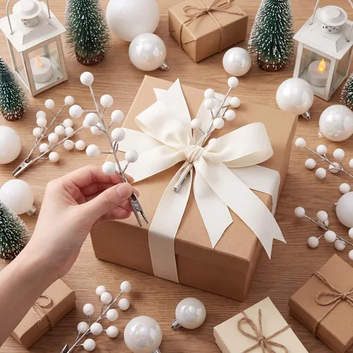 Vista 3 de Thiccywoov Paquete de 18 tallos de bayas blancas artificiales de Navidad Blanco