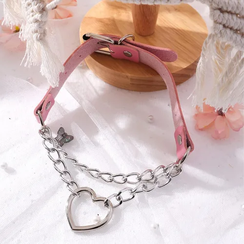 Vista 4 de MILAKOO Gargantilla de piel sintética punk, collar ajustable con dije de círculocorazón para mujer