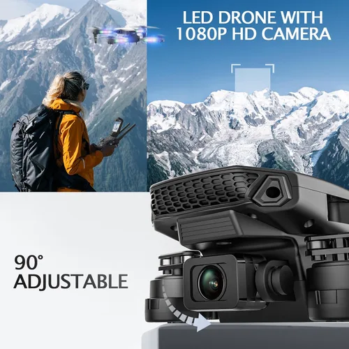 Vista 4 de BEZGAR LED Lights Drone with Camera for Adults and Kids Beginners, Black Negro
