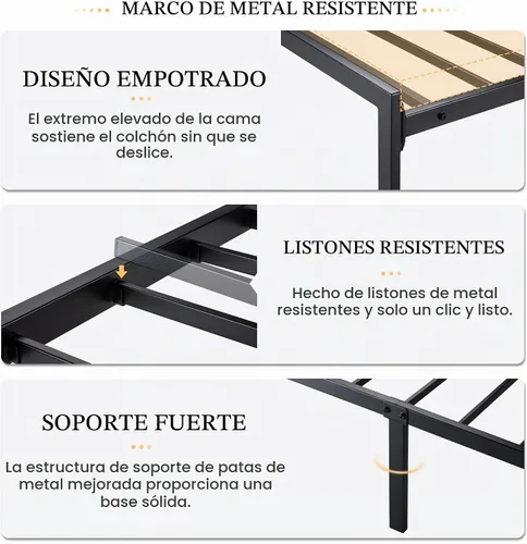 Vista 4 de SHA CERLIN Marco de cama tamaño twin con estante de cabecera y base de metal resistente, no necesita somier, marrón