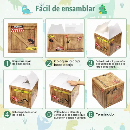 Vista 4 de Decoraciones de fiesta de cumpleaños de dinosaurios con 4 cajas temáticas de dinosaurios verde, marrón y negro, kit de arco de globos de papel