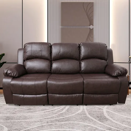 Vista 29 de Sofá reclinable manual de cuero para muebles de sala de estar, sofá reclinable de 78 pulgadas con mesa abatible, portavasos y sofá de cuero
