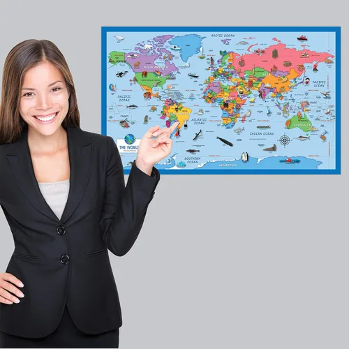 Vista 5 de Paquete de 2 – Mapa del mundo y Estados Unidos para niños [ilustrado] – Juego de 2 carteles (laminado, 18 x 29 pulgadas)