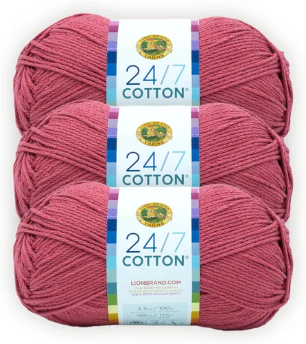 Vista 96 de Lion Brand Yarn - Hilo ligero 24/7 de algodón para tejer, hacer ganchillo y manualidades, Ámbar, paquete de 1 Light Worsted 100% Mercerized Cotton