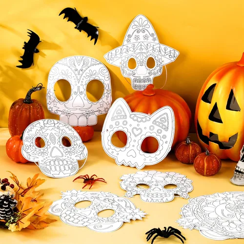 Vista 6 de Hollowfly 30 Pcs Day of The Dead Skulls Masks Craft Kits