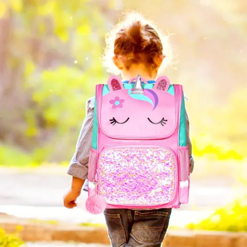 Vista 7 de KLFVB Mochila de 3 piezas para niñas y niños, bolsa de libros de dinosaurio de unicornio de 15 pulgadas con lonchera, bolsa escolar preescolar