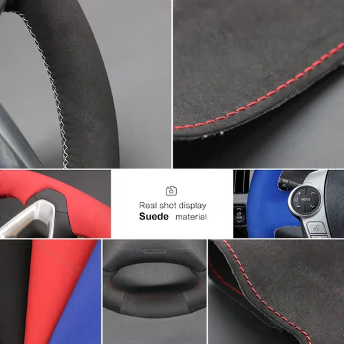 Vista 2 de MEWANT F150 - Fundas para volante de automóvil Ford, cuero de gamuza cosido a mano para Ford F-150 Raptor 2015-2020