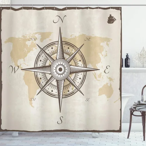 Vista 34 de Ambesonne Decor Collection, juego de cortina con ganchos para regadera Amarillo y marrón