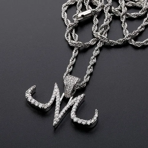 Vista 5 de Joyería Hip Hop Iced Out Bling Magic Logo M Personalidad Colgante de cadena chapada en oro de 18 quilates para hombres y mujeres