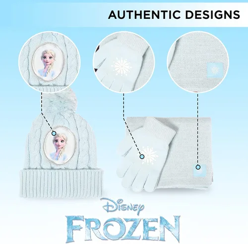 Vista 6 de Disney Frozen - Sombrero de invierno para niños guantes de nieve y bufanda para niñas juego de 3 piezas felpa cálida y cómoda para exteriores