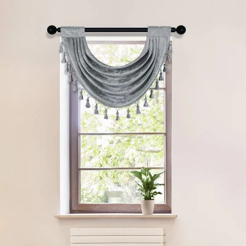 Vista 30 de ELKCA Cenefa Swag de Cascada de Chenilla Gruesa Beige para Sala de Estar Cortinas de Cenefa Pequeñas para Cocina, Paquete de 1