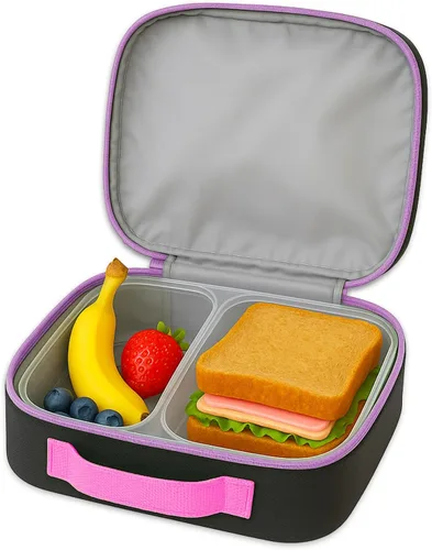 Vista 3 de Kuromi - Lonchera para niñas, juego para niños, paquete con bolsa de almuerzo Sanrio más calcomanías, botella de agua, más Lonchera Kuromi